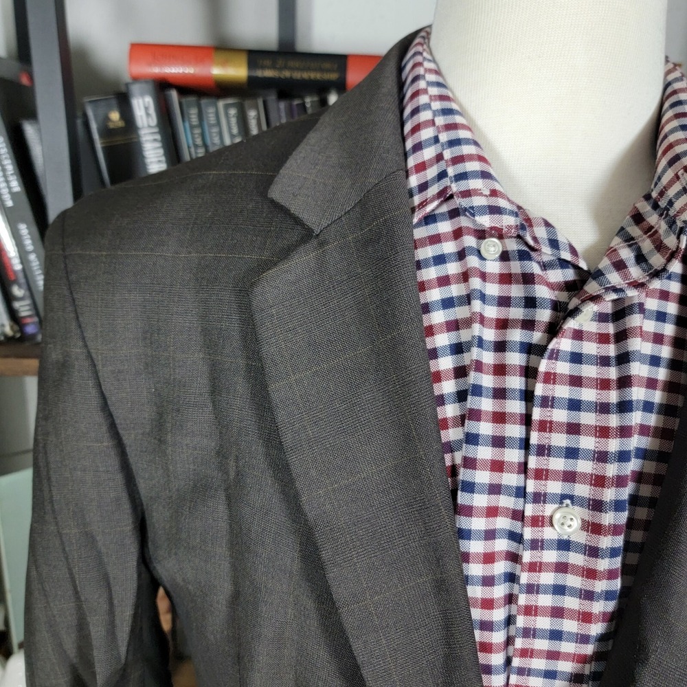 Jos A Bank Men's Sport Coat Blazer Two Button Brown Plaid Wool Size 44R - Picture 4 of 16